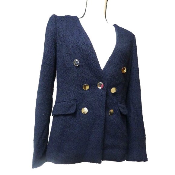 Calvin Klein Double-Breasted Textured Blazer, Navy, 8 - Picture 2 of 10